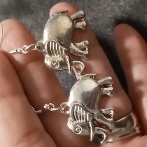 Elephant earrings trunk up 925 hooks good luck.